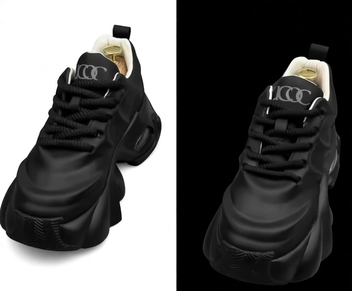 Intense Black Chunky Sneakers – Futuristic Design & Sculpted Oversized Sole
